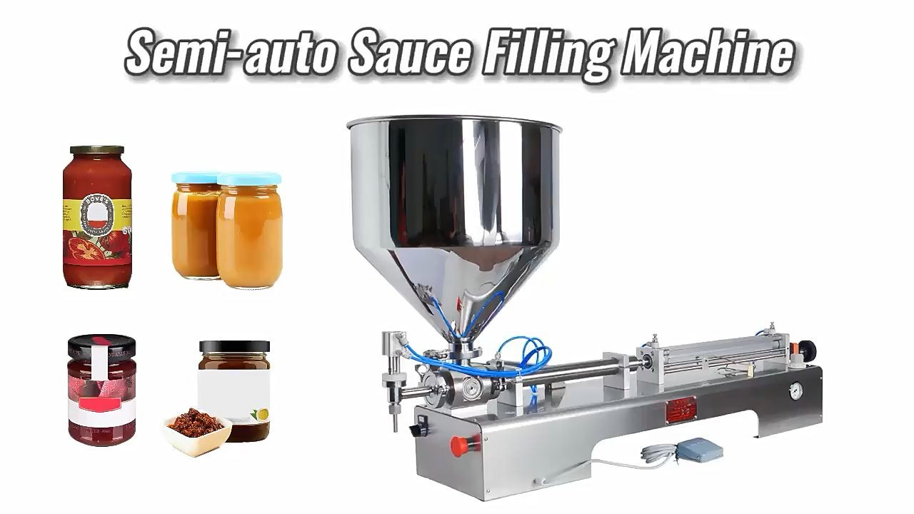 Полуавтоматична машина за пълнене на бутилки с мед и фъстъчено масло