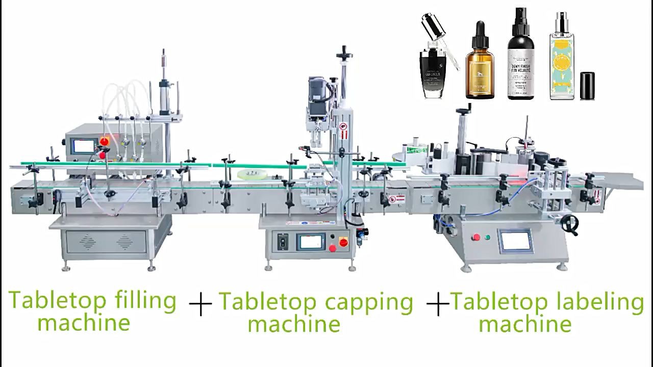 Máquina para encher e rotular garrafas de plástico de mesa