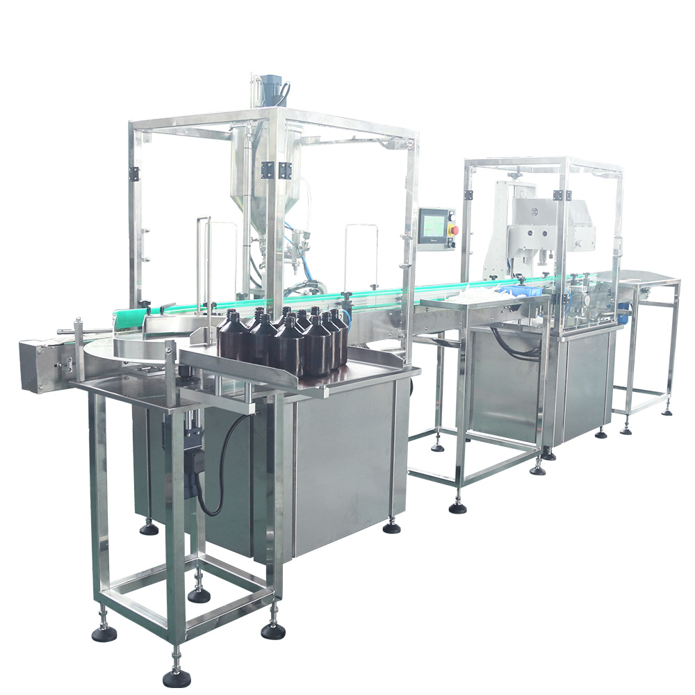 Prilagojen avtomatski linearni vsestranski stroj za zapiranje polnjenja steklenic Prilagojen avtomatski linearni vsestranski stroj za zapiranje polnjenja steklenic